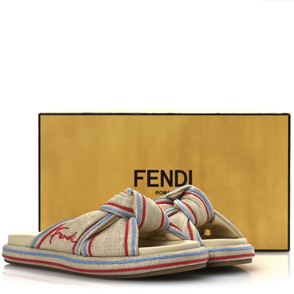 Fendi Women's Beige and Red Knotted Sandals - Picture 5 of 7